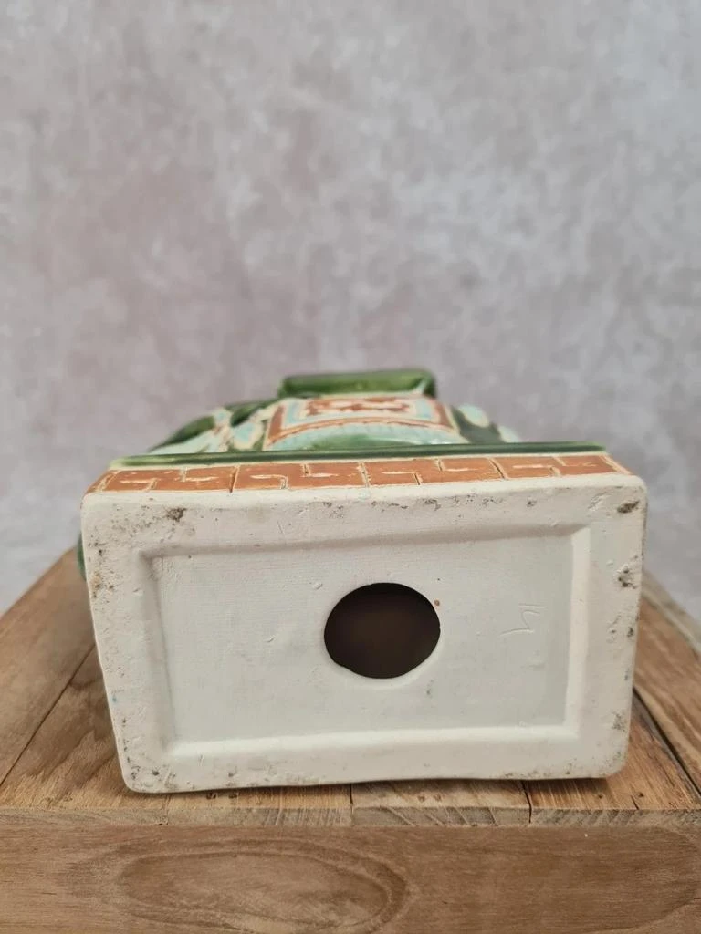 🐘 Groene en oker geëmailleerde keramische olifant asbak - vintage Aziatische stijl – photo 8